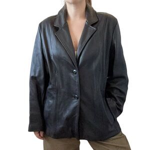 Vintage Wilsons Leather Purple Label Womes Black Leather Oversized Blazer Jacket